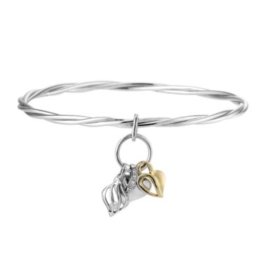 Silver and 9ct Gold Diamond Set Charm Bangle - Product number 6853544