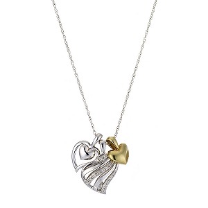 Silver and 9ct Gold Diamond Set Heart Charm