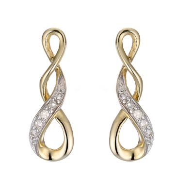 9ct Yellow Gold Rhodium Plated Diamond Twist