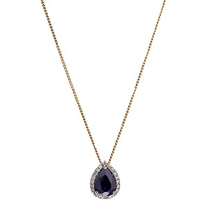 9ct Yellow Gold Rhodium Sapphire and Diamond Pendant