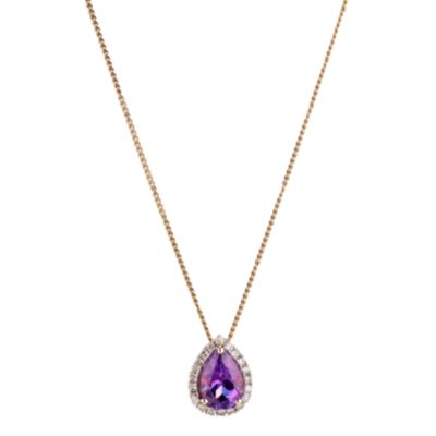 9ct Yellow Gold Rhodium Amethyst and Diamond