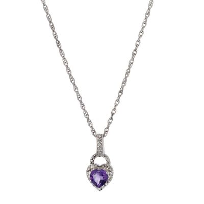 Silver, Diamond and Amethyst Heart Pendant - Product number 6853870