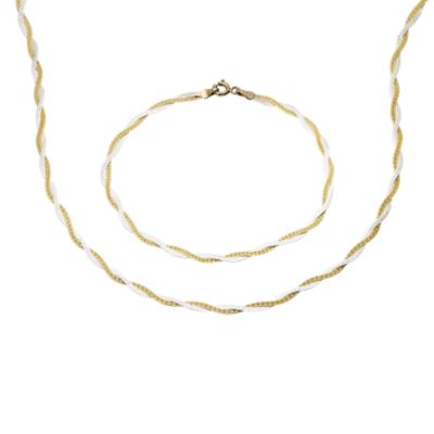 9ct Two Colour Gold Herringbone Necklace - Product number 6854087