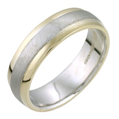 H Samuel Mens 9ct Gold and Sterling Silver 6mm Ring