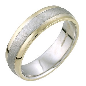 H Samuel Mens 9ct Gold and Sterling Silver 6mm Ring