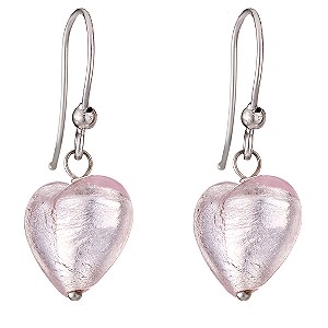 Venetian Glass 9ct White Gold Pink Murano Glass Heart Earrings