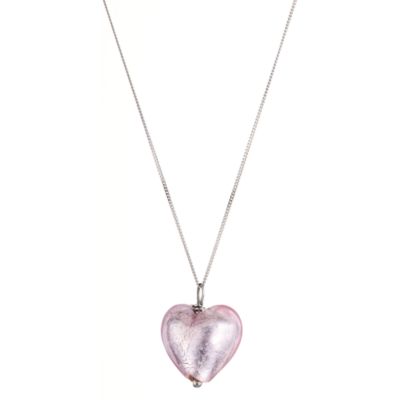 9ct White Gold Pink Murano Glass Heart Pendant