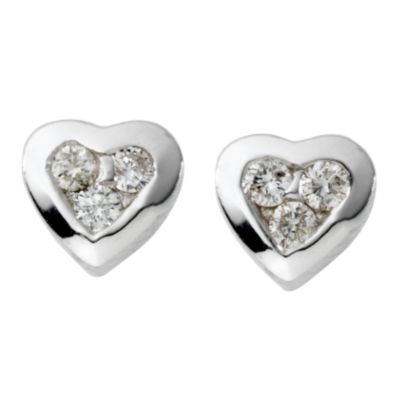 Unbranded 9ct white gold diamond heart stud earrings