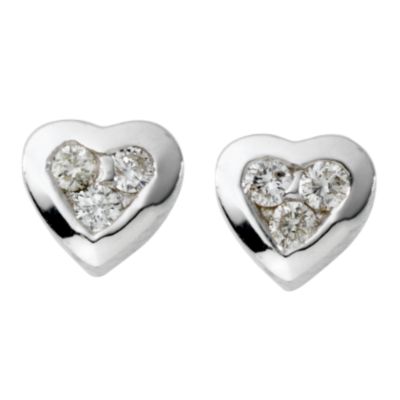 9ct white gold diamond heart stud earrings