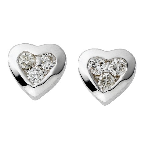9ct white gold diamond heart stud earrings