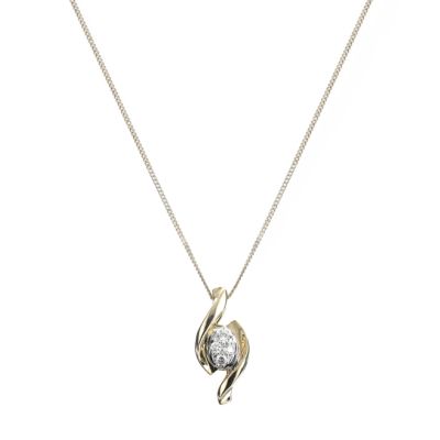 9ct yellow gold diamond oval drop pendant