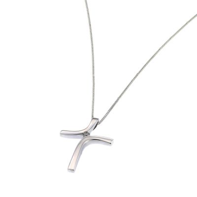 9ct white diamond curved cross pendant