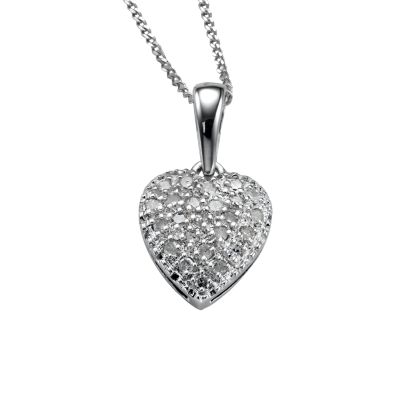 9ct white gold heart diamond pendant