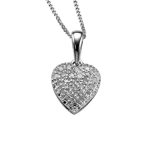 9ct white gold heart diamond pendant