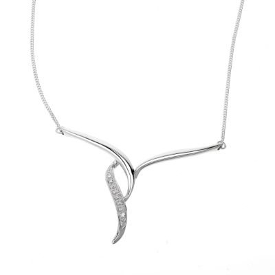 9ct white gold diamond wave necklace