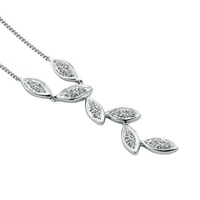 9ct white gold diamond leaf necklace