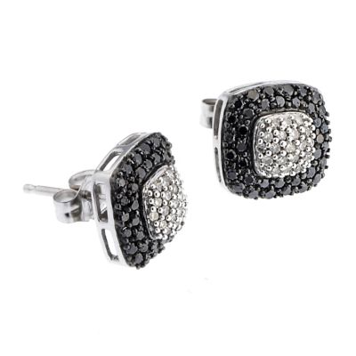 9ct white gold black and white diamond square stud earrings - Product number 6863965