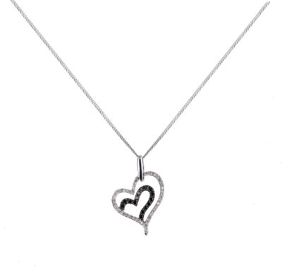 9ct gold black and white diamond heart pendant