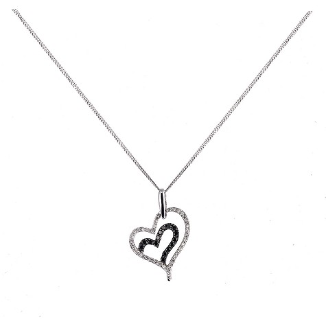 9ct gold black and white diamond heart pendant