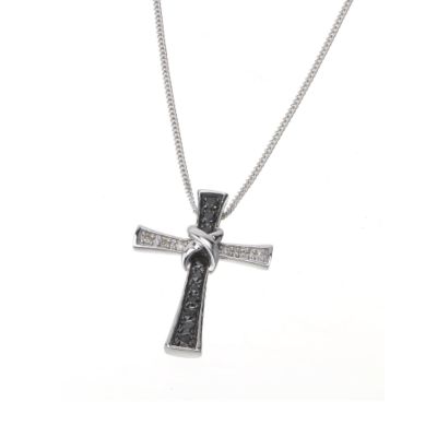 9ct white gold black and white diamond cross necklace