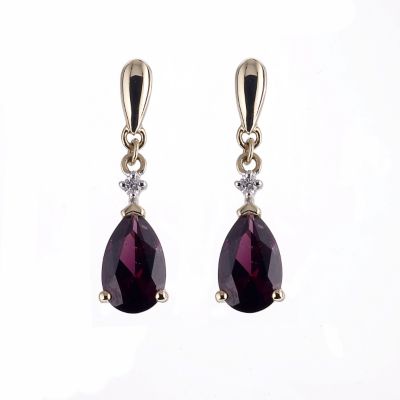 9ct gold diamond and garnet drop earrings
