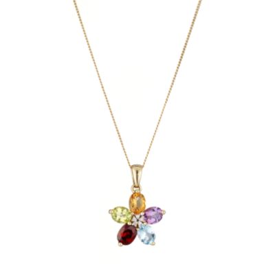 9ct gold diamond and multi coloured stones