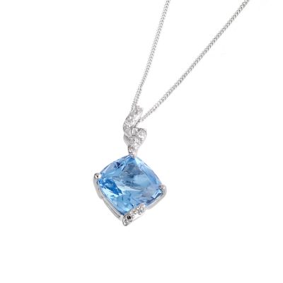 9ct white gold blue topaz pendant