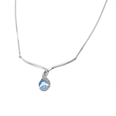 9ct white gold blue topaz and diamond wave necklace