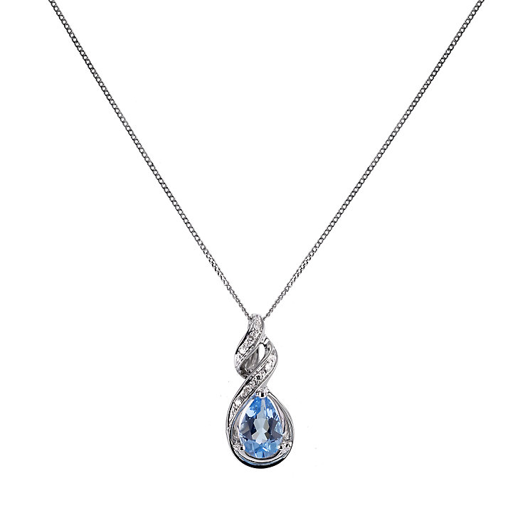 9ct white gold blue topaz diamond drop pendant - Product number ...
