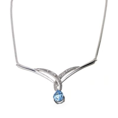 9ct white gold blue topaz and diamond kiss necklace