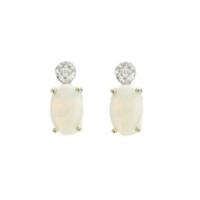 9ct gold with diamond & opal oval stud earrings