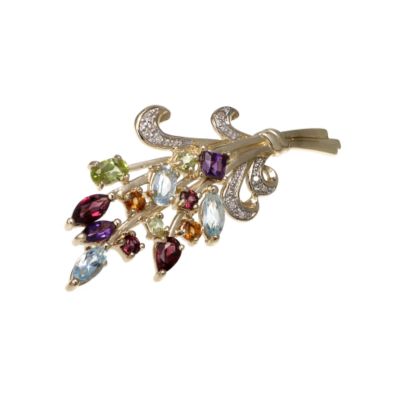 9ct gold multi stone flower brooch - Product number 6864856