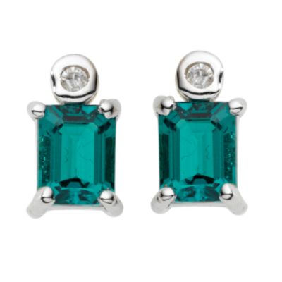 Unbranded 9ct white gold created emerald and diamond stud