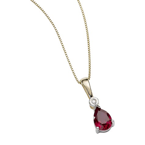 9ct two-colour gold created ruby and diamond