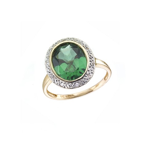 9ct gold created green quartz and diamond ring