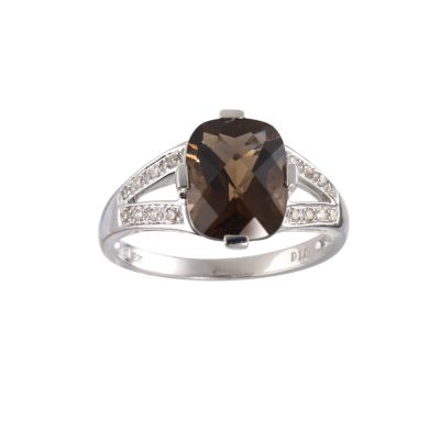 9ct white gold smokey quartz and diamond ring