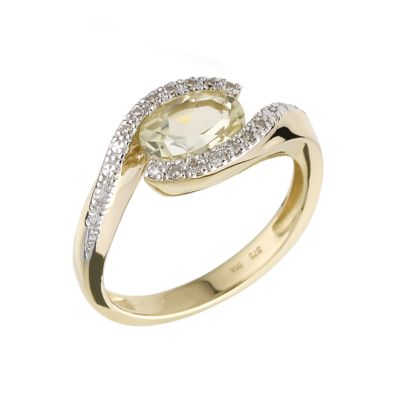 9ct gold lemon quartz and diamond ring