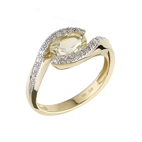 9ct gold lemon quartz and diamond ring