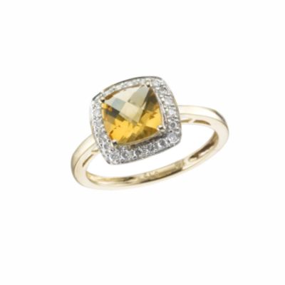 9ct gold citrine and diamond ring