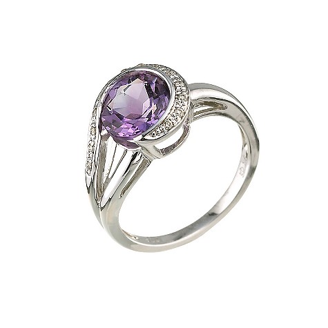 9ct white gold amethyst and diamond ring