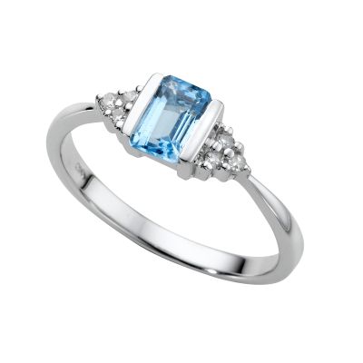9ct white gold blue topaz and diamond ring