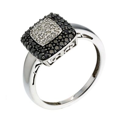 9ct white gold half carat black and white diamond ring