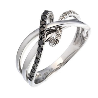 9ct white gold black and white diamond ring