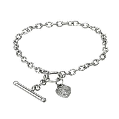 9ct white gold T-bar diamond set heart charm bracelet - Product number 6870937