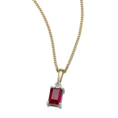 9ct two-colour created ruby and diamond pendant