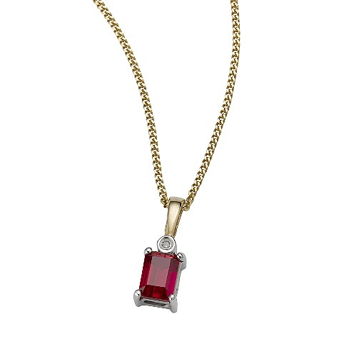 Unbranded 9ct two-colour created ruby and diamond pendant