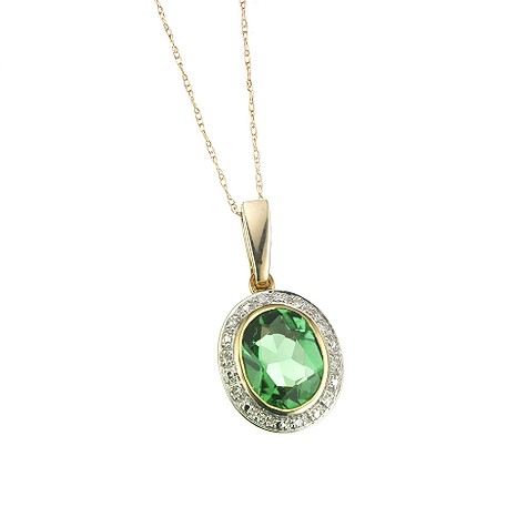 9ct gold created green quartz and diamond pendant
