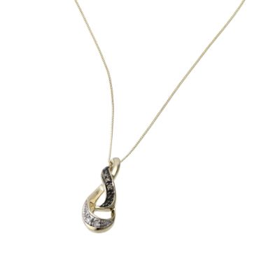 9ct gold brown and white diamond set swirl pendant from Ernest Jones