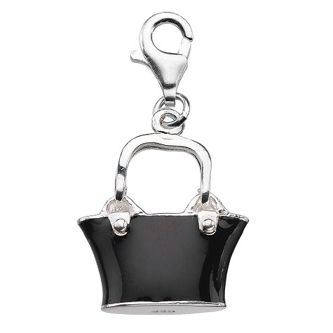 Sterling silver black enamel handbag charm