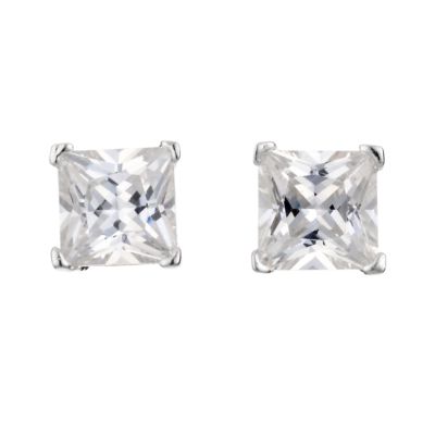 Sterling silver cubic zirconia princess cut stud earrings - Product number 6883133
